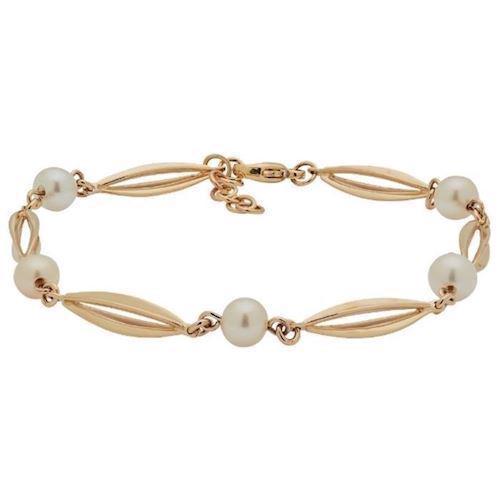 Image of Siersbøl 14 karat guld bur og perle armbånd med blank overflade